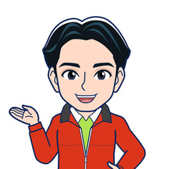 赤い上着を着た若者