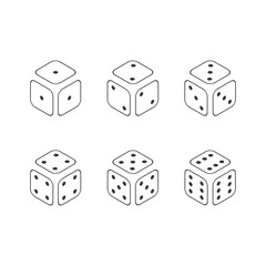 Set of game cubes isolated on white, dice simple icons in isometric view