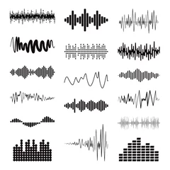 Foto auf Acrylglas Big black sound wave collection. Set of isolated audio logos, design symbols. equalizer elements. Pulse music players © Fyuriy