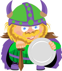 Viking cartoon character with sword and shield