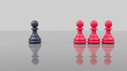 Chess social distancing business concept, leader & success. 3d rendering