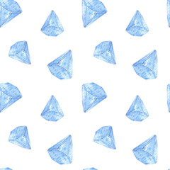Fototapeta premium Seamless watercolor pattern blue crystals