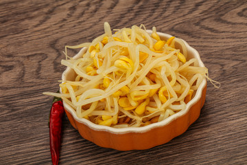 Soy sprout heap in the bowl