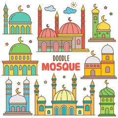 Mosque Vector Color Illustration.