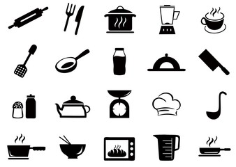 Cooking icon collection, Cooking Symbol set vector , black and white color