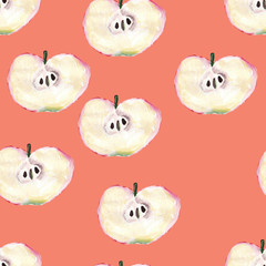 Hand drawn seamless pattern with slcied apples.