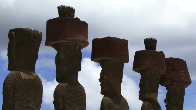 Easter Island Moai statues blue sky