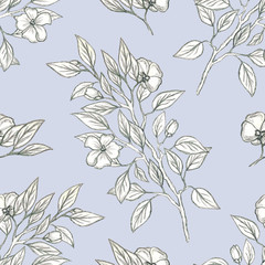 Botanical seamless pattern, Apple tree branches drawn in pencil for postcards, Wallpaper, websites, fabric