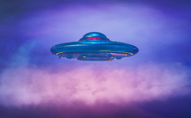 UFO saucer in the sky,3d rendering