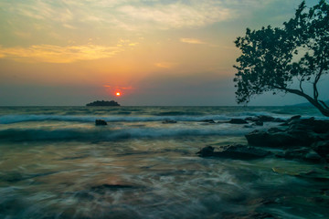 Fototapeta na wymiar A beautiful sunrise from the White Beach, Koh Rong, Cambodia 