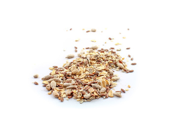 Multicornmix, Mix of different corns to bake or eat as musli on white background