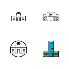 Vector icon of hospital building front silhouette on white background