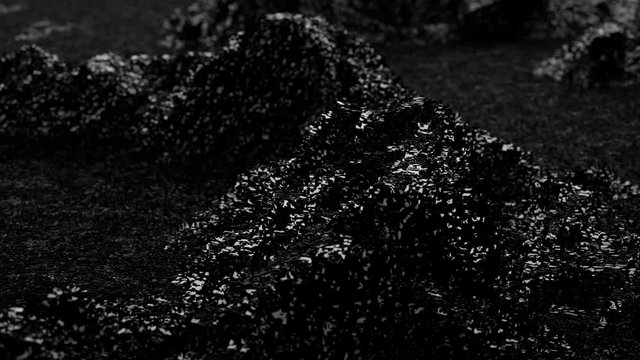 Monochrome animation of waves and ripples noise on black surface like asphalt. Rippled of dark surface. 3D CG abstract topographic waveform.