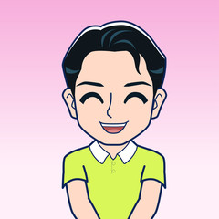 黄緑のシャツを着た若者