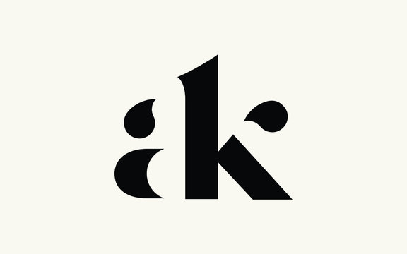 ak or ka and a, k Lowercase Letter Initial Logo Design, Vector Template