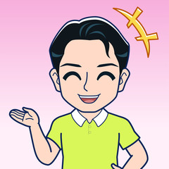 黄緑のシャツを着た若者