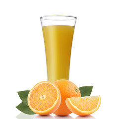 Glass of orange juice and slices of orange fruit isolated on white