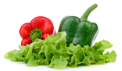 pepper sweet red, green and lettuce isolated on a white background.