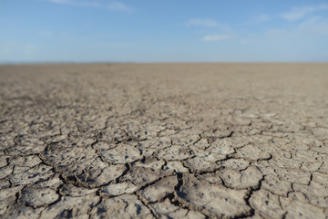 Lake Eyasi dry and cracked lake bed in Tanzania without people