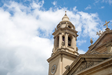 Pamplona Cathedral is a Gothic temple with a majestic neoclassical façade, Navarra , Spain