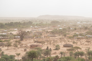 Fototapeta na wymiar Scenic landscape during sandstorm next to dry Eyasi lake, Barazani village, Tanzania