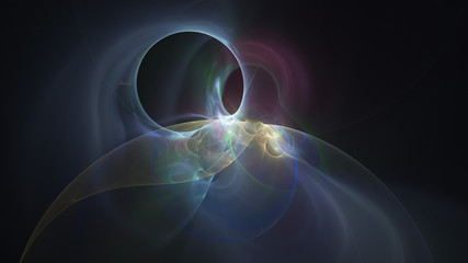 Abstract colorful blue and green glowing shapes. Fantasy light background. Digital fractal art. 3d rendering.