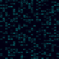 Abstract Matrix background. Cyan sparse hexadecimal pairs background. Medium sized seamless pattern. Powerful vector illustration.