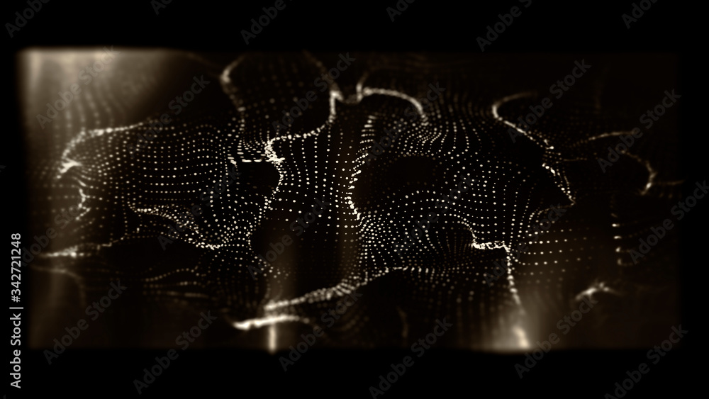 Poster abstract pattern from a network of luminous points in space on a dark background, 3d render