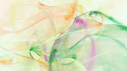 Fototapeta na wymiar Abstract green and orange chaotic glass shapes. Colorful fractal background. Digital art. 3d rendering.