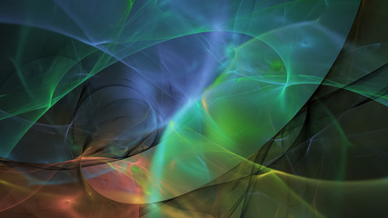 Abstract green and blue chaotic glass shapes. Colorful fractal background. Digital art. 3d rendering.