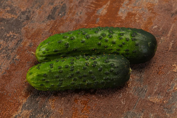 Ripe fresh green two cucumbers