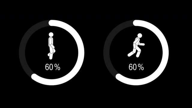 Animation of human walk and run with percent of data transfer Flat design motion graphic on black background, alpha channel included