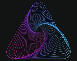 Dynamic line art. Geometric shapes with a color gradient from blue to magenta. lines leading endlessly in the black background. Use as a wallpaper, texture or background. Editable Illustration vector.
