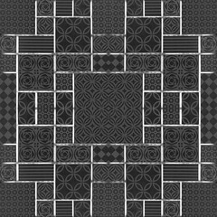 Black anthracite gray vintage retro geometric square rectangle mosaic stamp art motif cement tiles print texture background