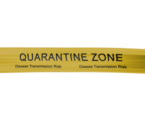 Quarantine Zone, Yellow Warning Tape, Isolated on white background.
