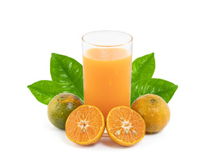 Glass of Orange juice with pulp isolated on white background.