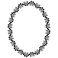 Paw print and grooming comb oval vector frame