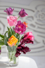 Bouquet of vivid colorful decorative tulips