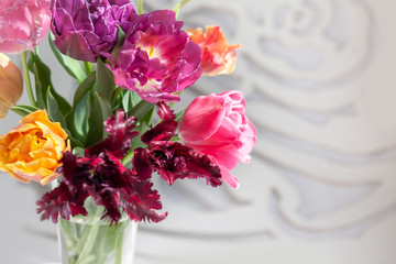 Bouquet of vivid colorful decorative tulips