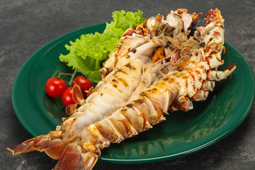 Grilled crayfish in the plate