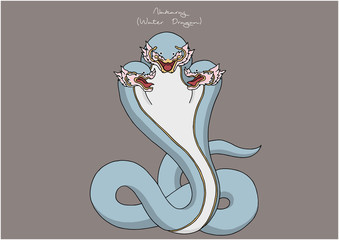 Vector Illustration of Water Dragon, King of Naga (Blue), 3 heads