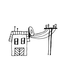 Stay home concept. Hand drawn simple scetch. Black outline isolated on white background. Stock vector illustration. Use for poster, banner, social media cover.