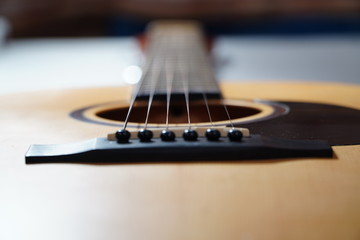 Guitar Strings, close up. Acoustic guitar. 