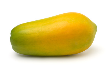 Single papaya isolated on white background.
