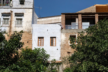 House facades in Chefchaouen town, Morocco.