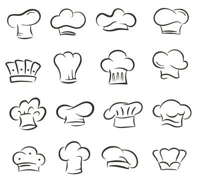 Chef Hat Icon Set,  Chef symbol vector, Hat Chef collection in white background 
