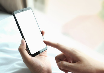 People using smartphone, Blank screen mobile phone