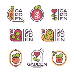 set of garden logos and labels