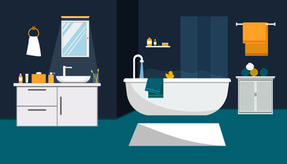 Bathroom interior with furniture in flat design style. Vector illustration.