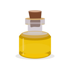 Oil golden syrup in glass bottle. Cartoon flat Vector stock illustration isolated on white background. Design for web and ets.